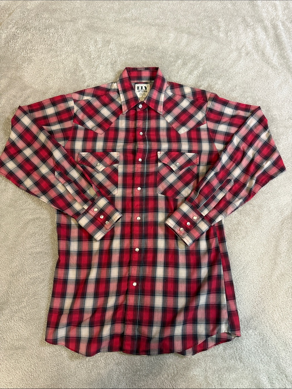 Ely Cattleman Red and White Plaid Western Button-Down Shirt